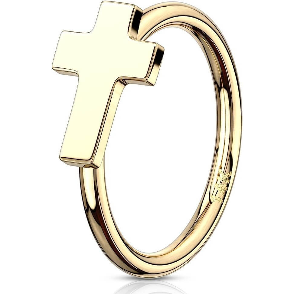 Solid Gold 14 Carat Ring Cross Bendable