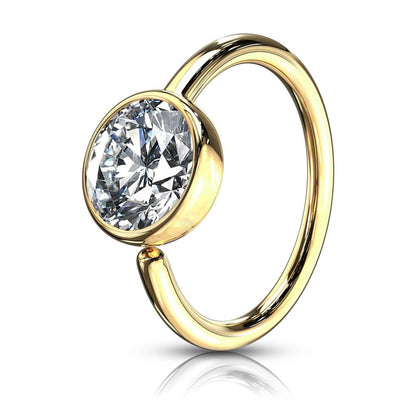 Solid Gold 14 Carat Ring Zirconia cup setting Bendable
