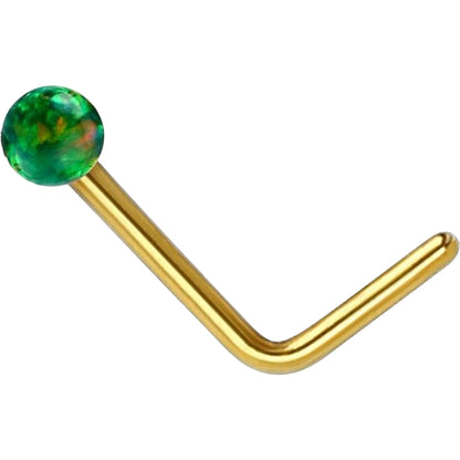 Solid Gold 14 Carat Nose L-Shape Ball Opal