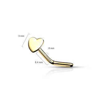 Solid Gold 14 Carat Nose L-Shape Heart