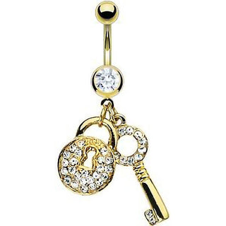 Belly Button Piercing Key dangle Zirconia Gold