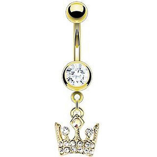 Belly Button Piercing Crown dangle Zirconia Gold