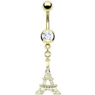 Belly Button Piercing Eiffel tower dangle Zirconia Gold