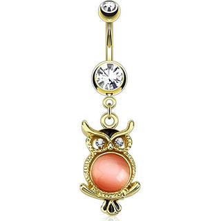 Belly Button Piercing Owl Opal dangle Zirconia Gold