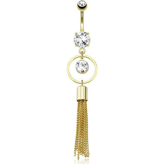Belly Button Piercing Chain pendant dangle Zirconia Gold