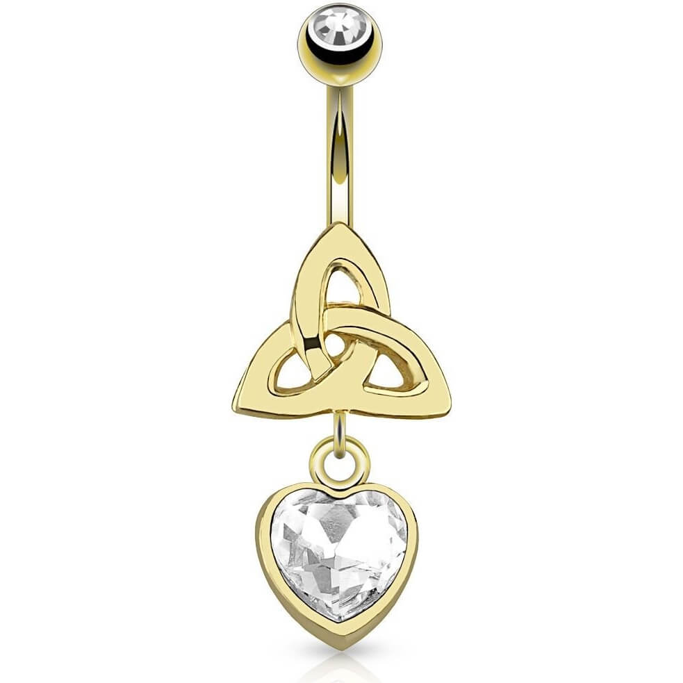 Belly Button Piercing Celtic Cross Heart dangle Zirconia Gold