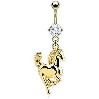 Belly Button Piercing Horse dangle Zirconia Gold
