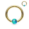 Solid Gold 14 Carat Ring sphere Opal Captive Bead