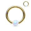 Solid Gold 14 Carat Ring sphere Opal Captive Bead