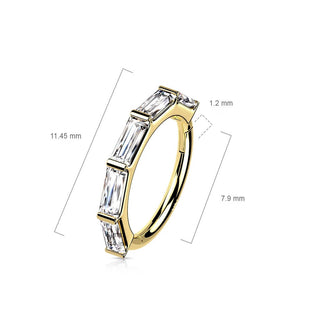 Solid Gold 14 Carat Ring Zirconia Baguette Clicker