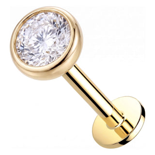 Solid Gold 14 Carat Labret Bezel Set Round Zirconia Internally Threaded