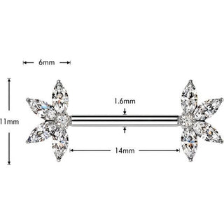 Nipple Piercing fan zirconia marquise cut Push-In