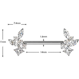 Nipple Piercing zirconia square marquise cut Push-In