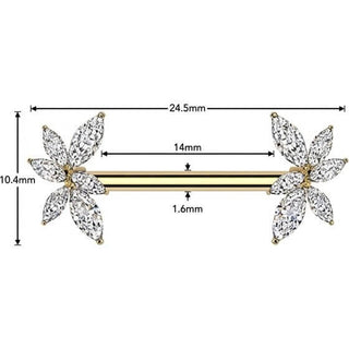 Nipple Piercing vine zirconia marquise cut Push-In