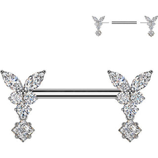 Nipple Piercing butterfly zirconia dangle Push-In