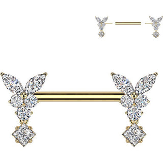 Nipple Piercing butterfly zirconia dangle Push-In