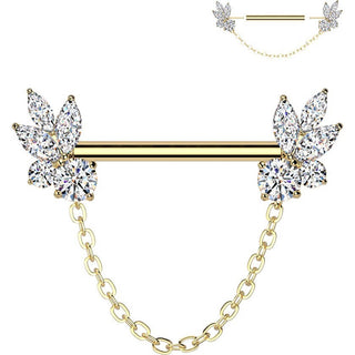 Nipple Piercing zirconias chain dangle Push-In