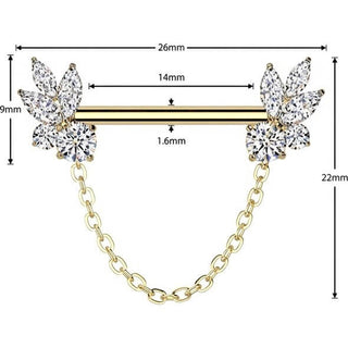 Nipple Piercing zirconias chain dangle Push-In