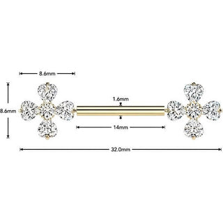 Nipple Piercing cubic zirconia celtic 4 leaf clover Push-In