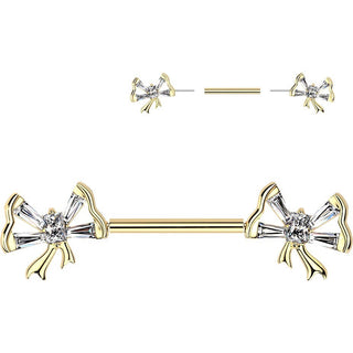 Nipple Piercing baguette cubic zirconia bowtie Push-In