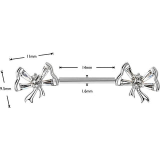 Nipple Piercing baguette cubic zirconia bowtie Push-In