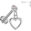 Labret prong setting cubic zirconia and dangle heart Push-In