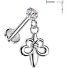 Labret prong setting cubic zirconia and fleur de lis dangle Push-In