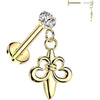 Labret prong setting cubic zirconia and fleur de lis dangle Push-In