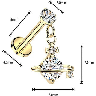 Labret prong setting cubic zirconia and cubic zirconia saturn dangle Push-In