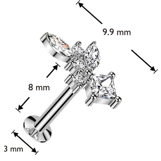 Labret marquise cut diamond shape round zirconia Push-In