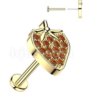 Labret pave cubic zirconia strawberry Push-In
