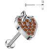 Labret pave cubic zirconia strawberry Push-In