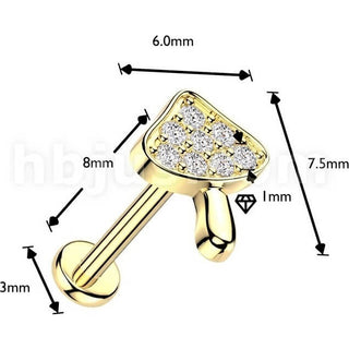 Labret pave cubic zirconia mushroom Push-In
