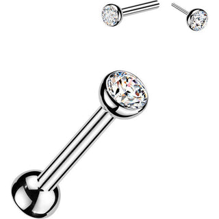 Titanium Barbell bezel setting cubic zirconia ends Push-In