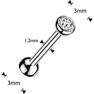 Titanium Barbell bezel setting cubic zirconia ends Push-In