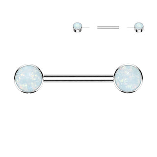 Titanium Nipple Piercing Opal Flat Silver Push-In