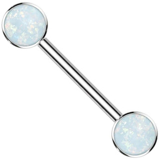 Titanium Nipple Piercing Opal Flat Silver Push-In