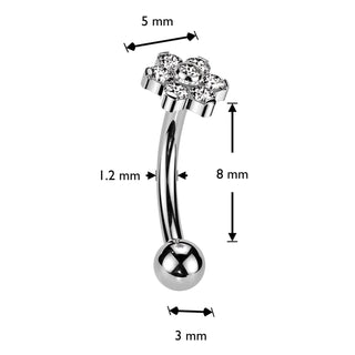 Titanium Eyebrow Piercing flower zirconia Push-In