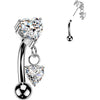 Titanium Curved Barbell prong setting heart cubic zirconia and heart cubic zirconia dangle Push-In