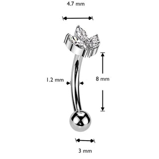 Titanium Eyebrow Piercing leaf zirconia marquise cut Push-In