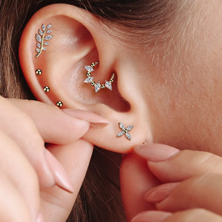 Titanium marquise cubic zirconia flower Push-In