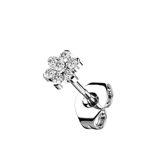 Titanium Stud Earring Titan Threadless Earring Stud Cubic Zirconia Flower Top
