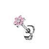 Titanium Stud Earring Titan Threadless Earring Stud Cubic Zirconia Flower Top