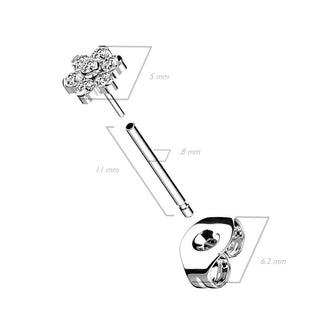 Titanium Stud Earring Titan Threadless Earring Stud Cubic Zirconia Flower Top