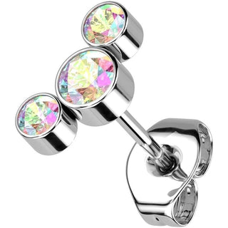 Titanium Stud Earring Titan Threadless Push In Earring Stud 3 Round Bezel Setting Cubic Zirconia Curve Top