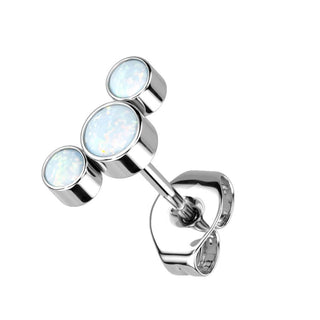 Titanium Stud Earring Titan Threadless Push In Earring Stud 3 Round Bezel Setting Opal Curve Top