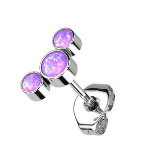 Titanium Stud Earring Titan Threadless Push In Earring Stud 3 Round Bezel Setting Opal Curve Top