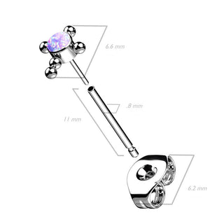 Titane Bouton d'Oreille Croix Zircone Opale Argent