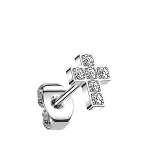 Titanium Stud Earring Cross Zirconia Gold Silver