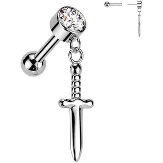 Titanium Barbell Dagger Zirconia Dangle Push-In